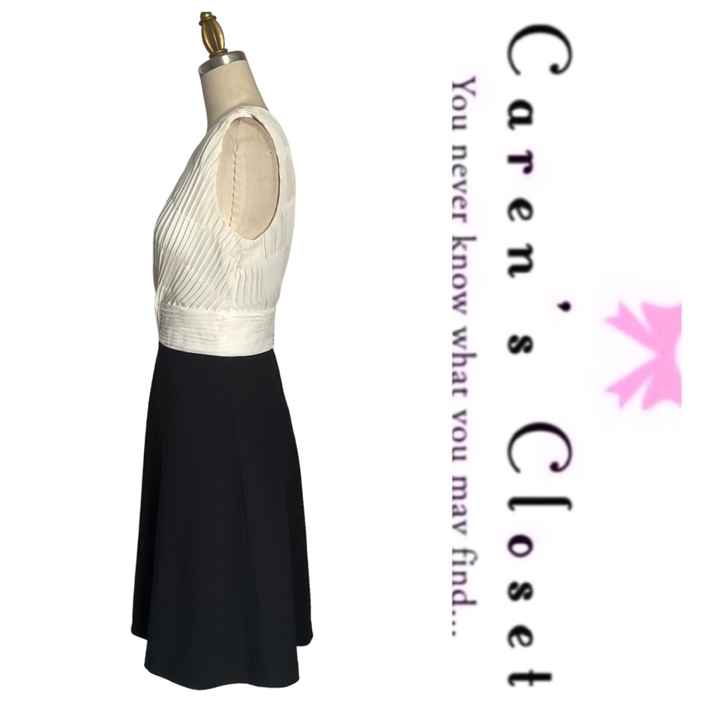 DKNY Black & White Chiffon Stretch Knit Cocktail Skater Fit & Flare Dress - Picture 8 of 16